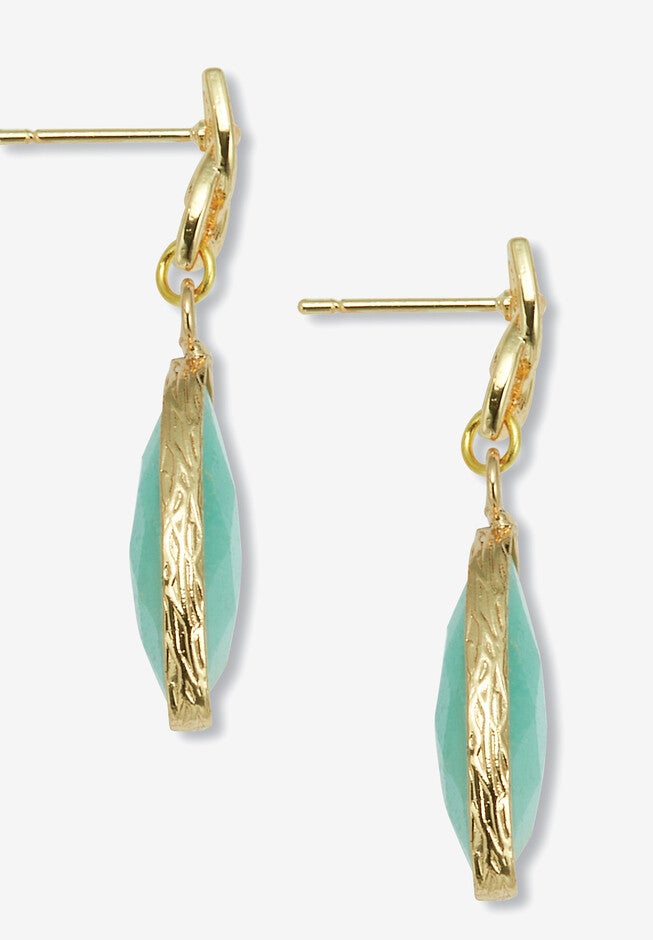 Genuine Blue Amazonite Goldtone Drop Earrings 36X10Mm, , on-hover image number 1