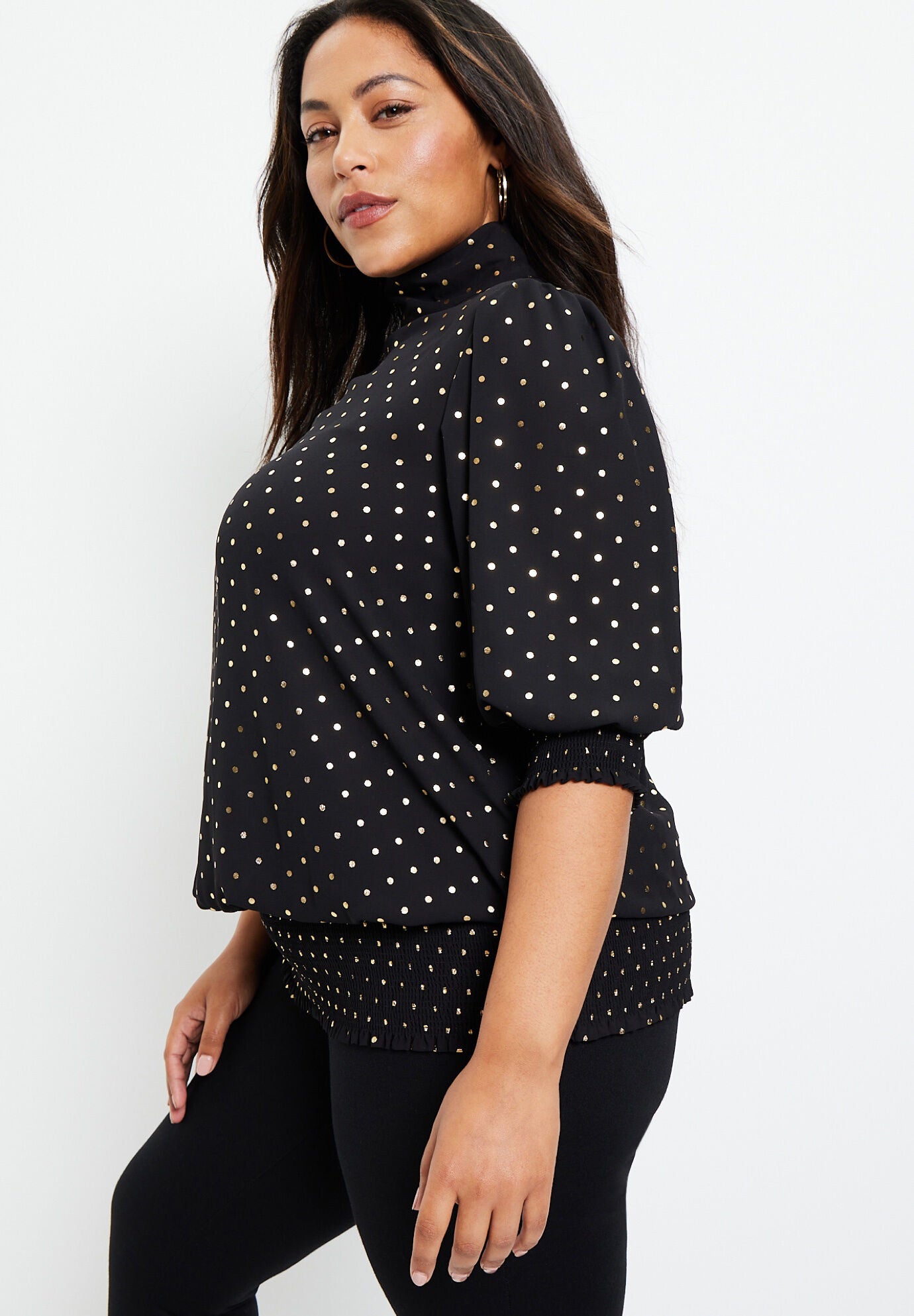 Smocked Mock-Neck Top, , alternate image number 2