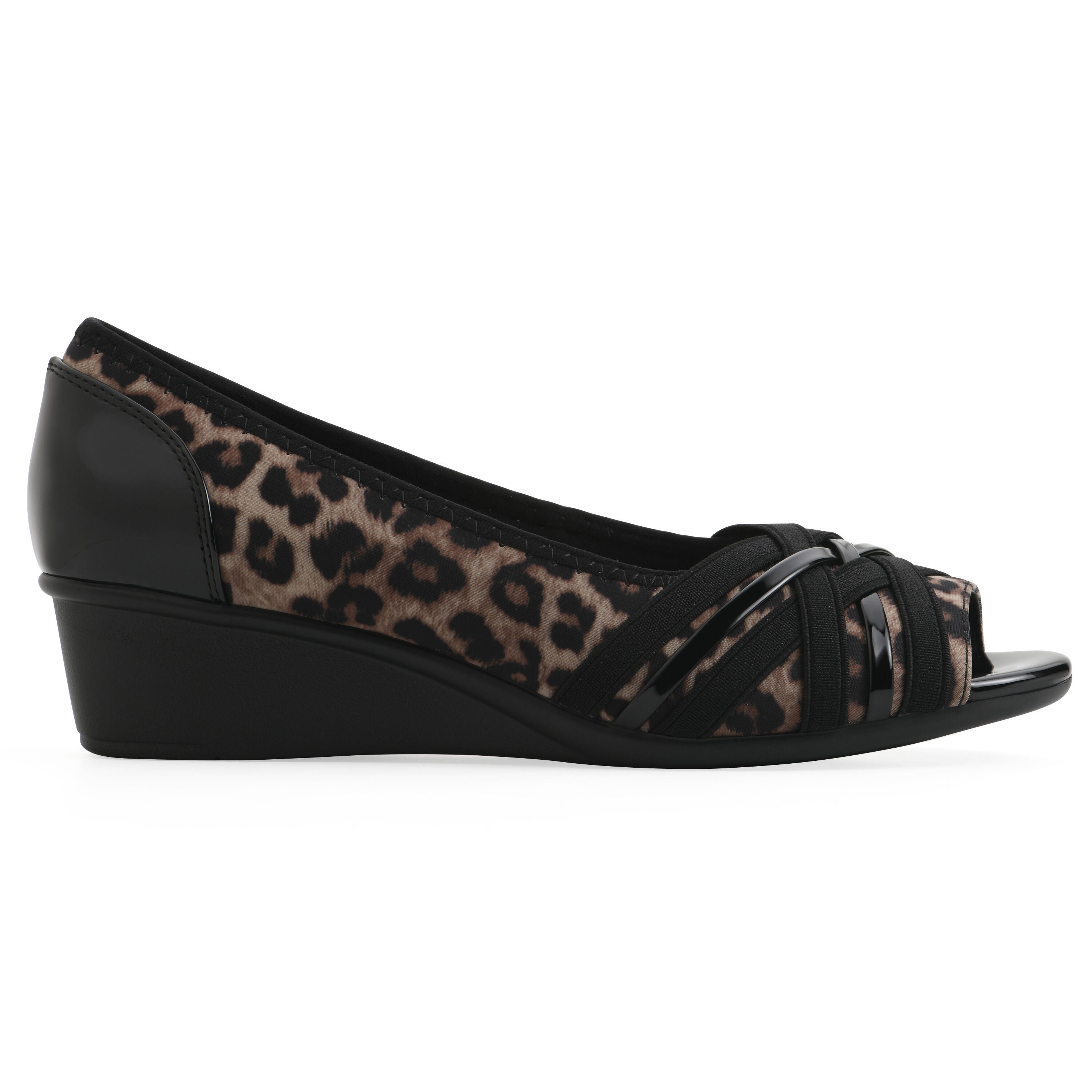 Boldest Peep Toe Wedge, TAN LEOPARD NYLON, alternate image number 2