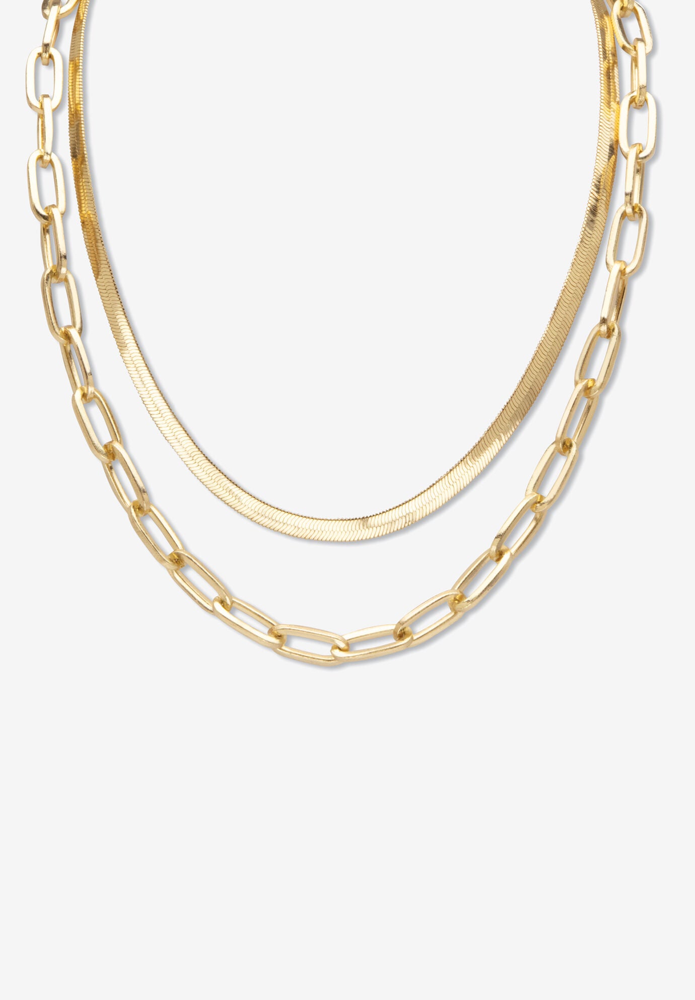 Multi-Chain Herringbone And Paperclip Necklace Gold-Plated 18 inches- 20 inches Length, GOLD, hi-res image number 0