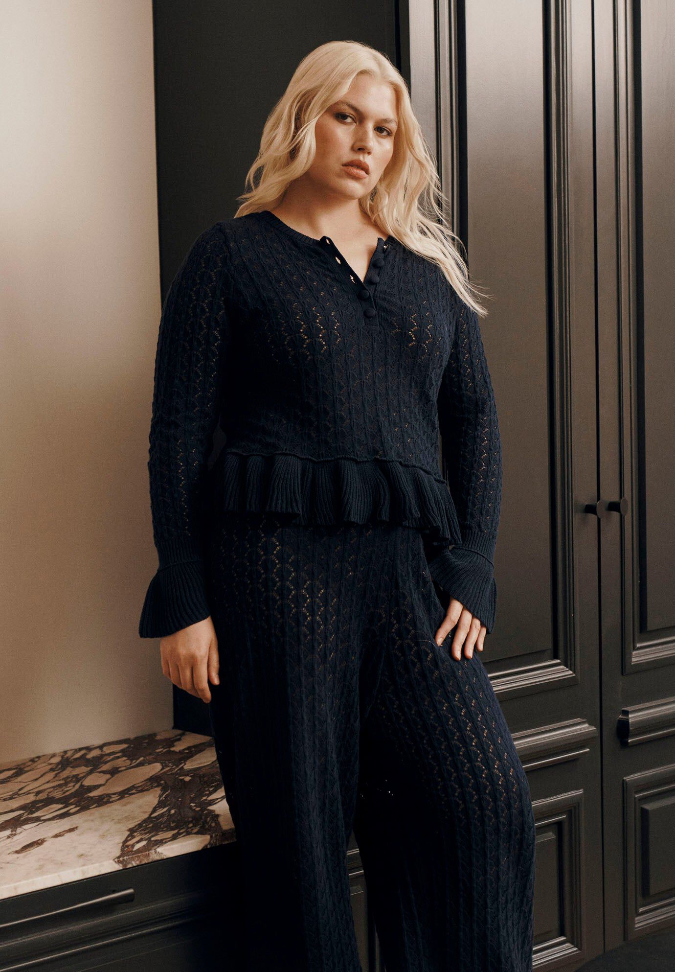 Pointelle Peplum Sweater