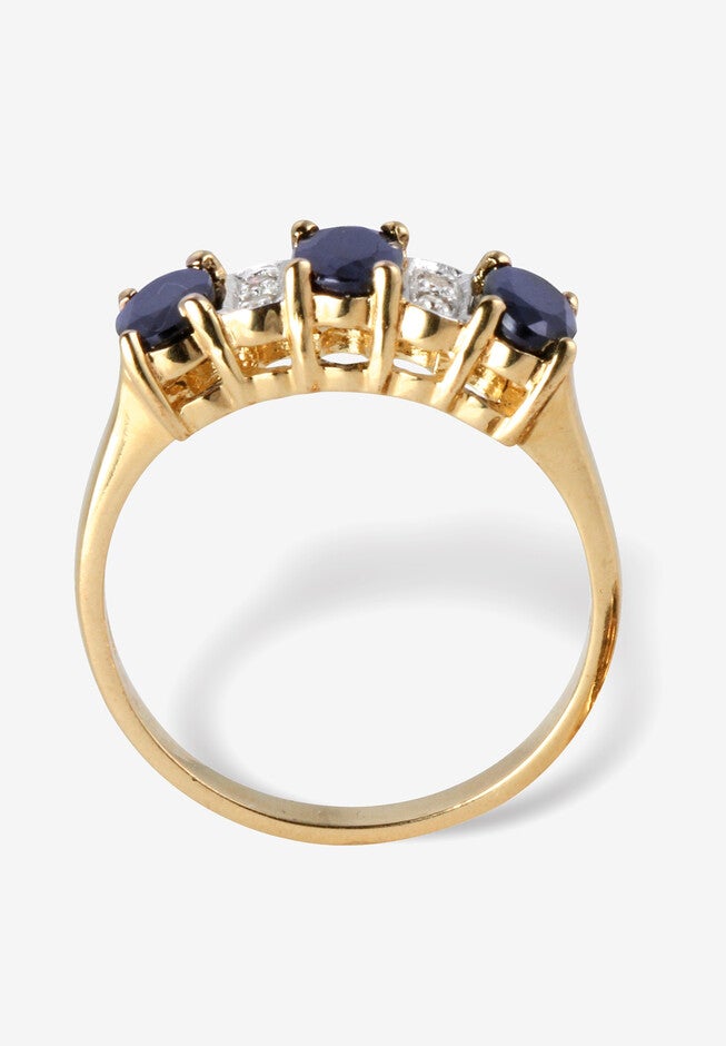 1.86 Tcw Oval-Cut Genuine Blue Sapphire Gold-Plated Sterling Silver Ring, , on-hover image number 1