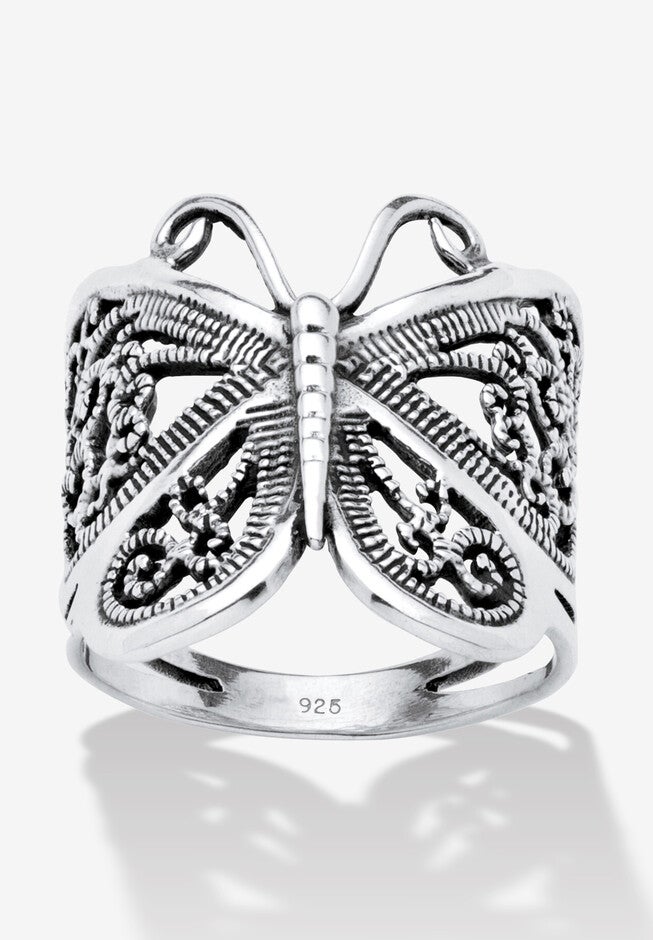 Filigree .925 Sterling Silver Butterfly Wrap Ring, SILVER, hi-res image number 0