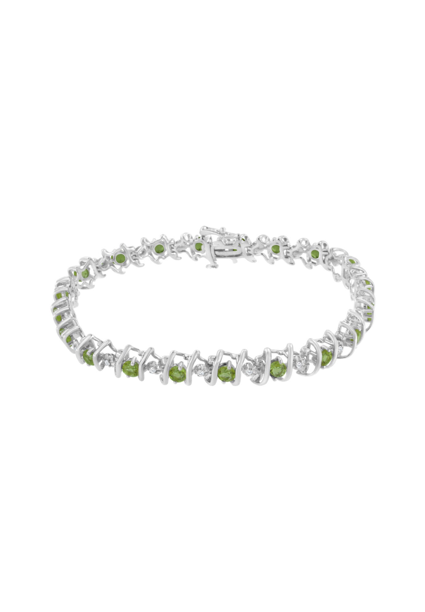 Sterling Silver Gemstone & Round Diamond Tennis Bracelet Green Peridot August Birthstone, , on-hover image number 1