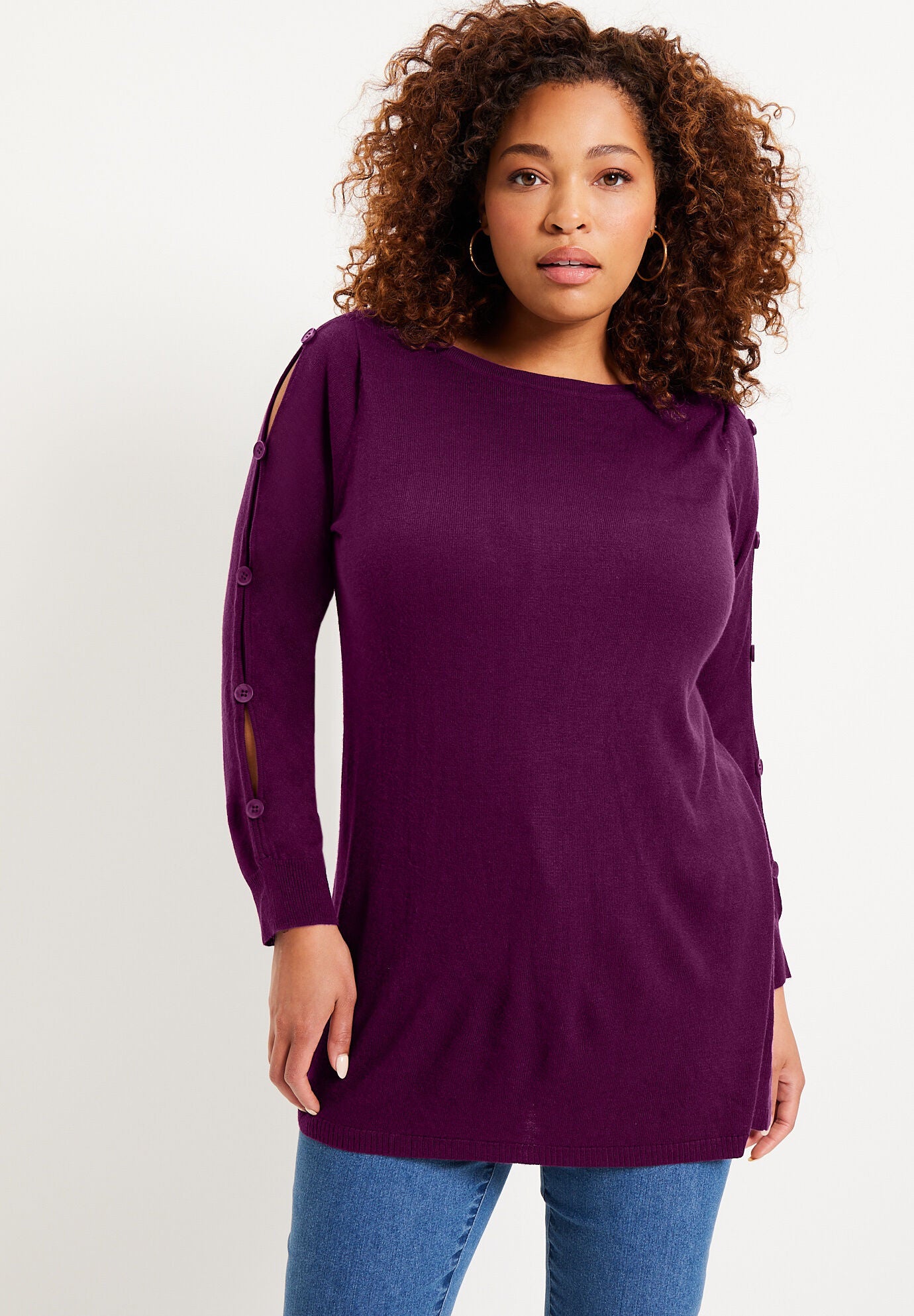 Button-Sleeve Sweater, , alternate image number 2