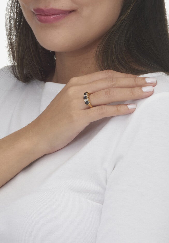 1.86 Tcw Oval-Cut Genuine Blue Sapphire Gold-Plated Sterling Silver Ring, , alternate image number 3