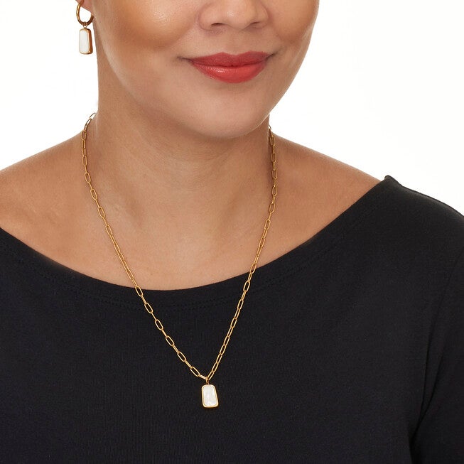 Genuine Mother of Pearl Yellow Gold Ion-Plated Stainless Steel Drop Jewelry Set, WHITE, alternate image number null