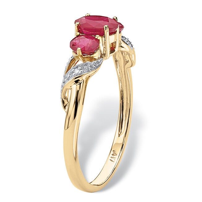 1 TCW Oval-Cut Ruby and Diamond Accent Three Stone Ring in 10k Gold, WHITE, on-hover image number null