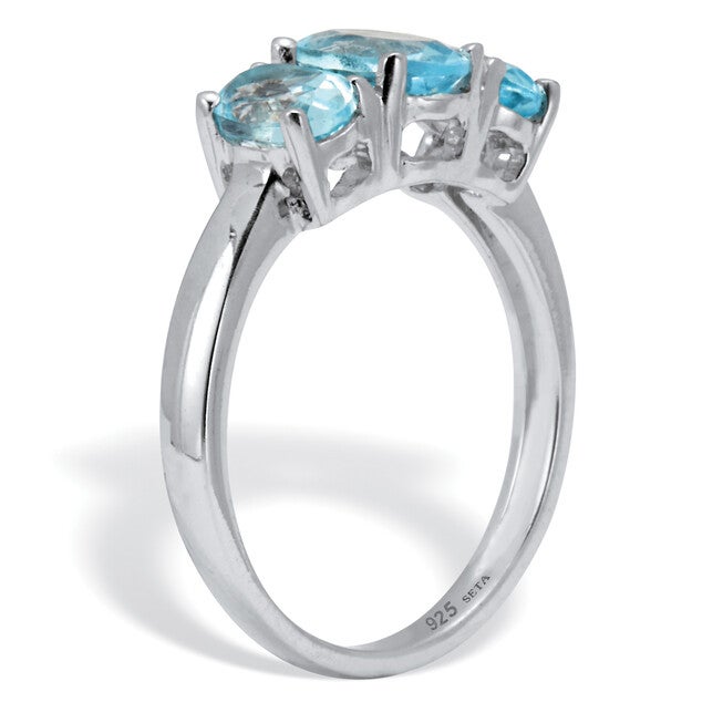 2.24 TCW Oval Cut Genuine Blue Topaz Sterling Silver 3-Stone Ring, BLUE, on-hover image number null