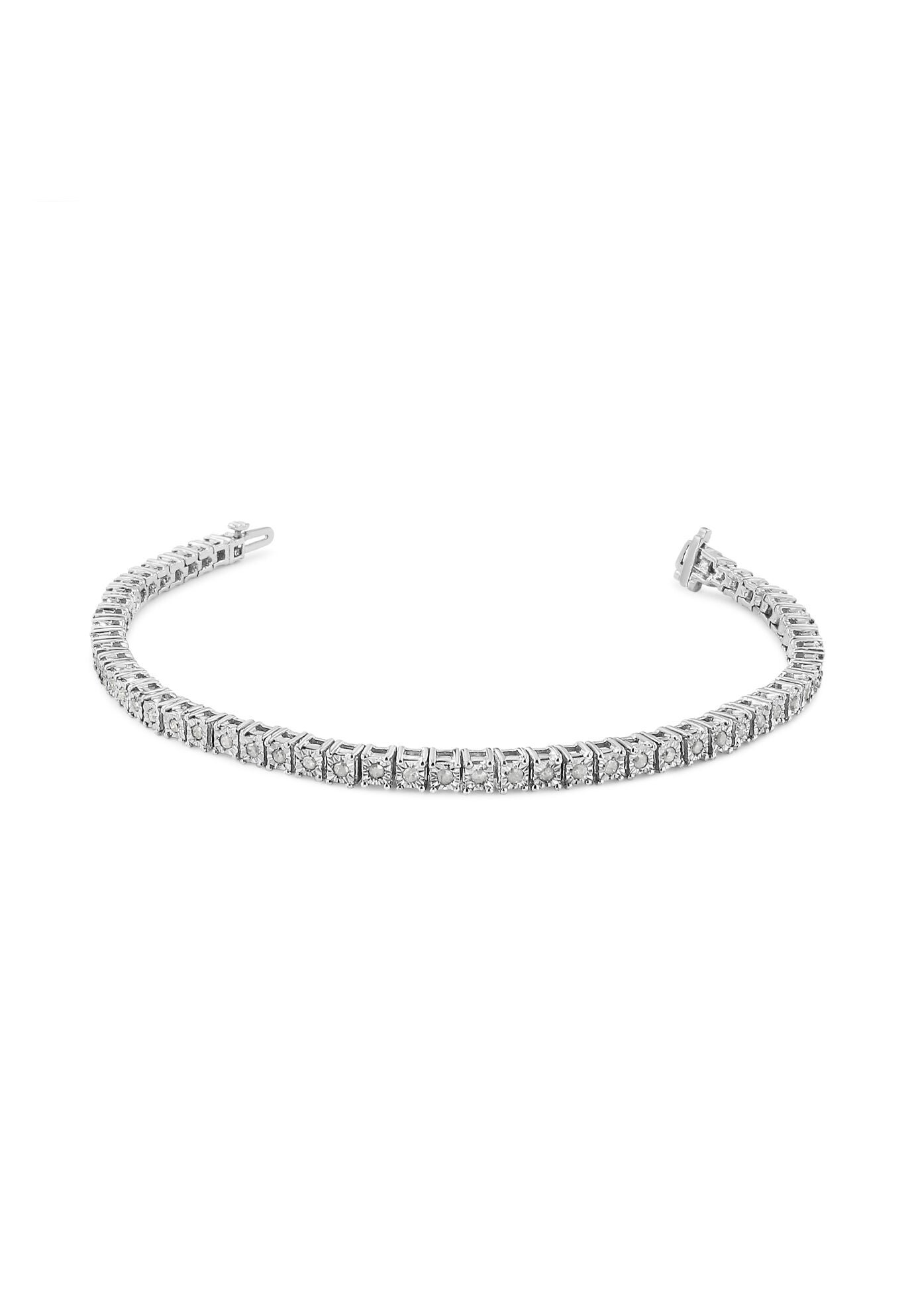 Sterling Silver Diamond Square Frame Miracleset Tennis Bracelet 8 inches, , on-hover image number 1