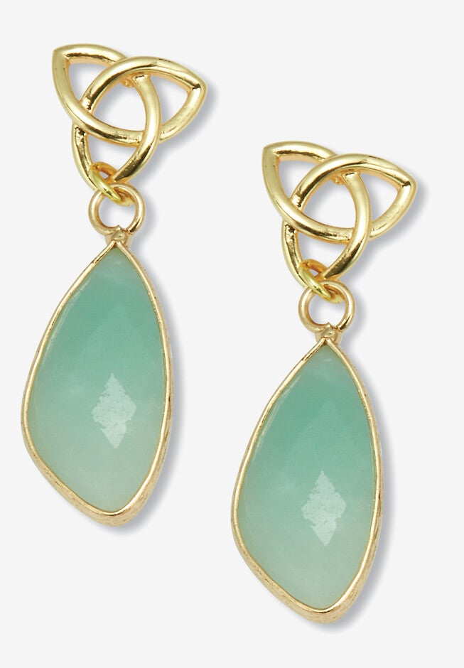 Genuine Blue Amazonite Goldtone Drop Earrings 36X10Mm, BLUE, hi-res image number 0