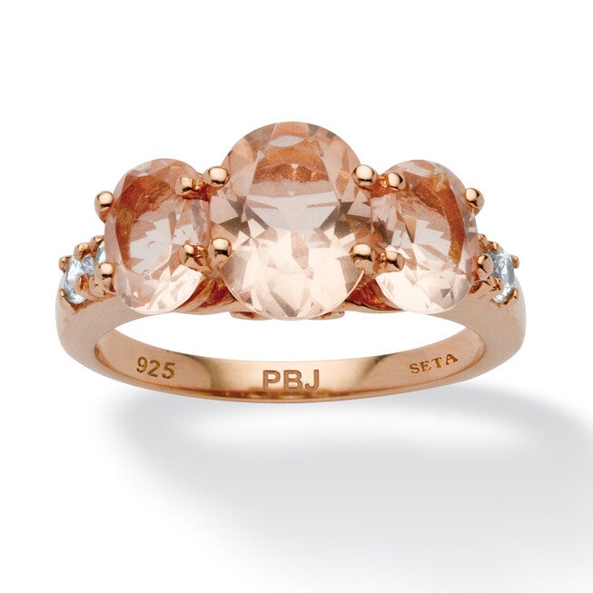 2.82 TCW Simulated Pink Morganite CZ 18k Rose Gold-Plated Sterling Silver Ring, PINK, hi-res image number null