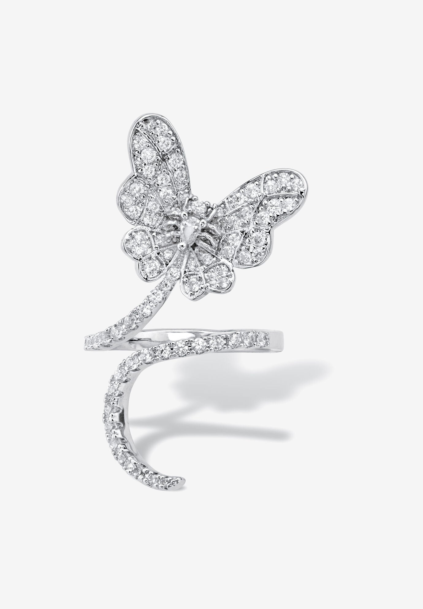 Platinum-Plated Cubic Zirconia Butterfly Ring, WHITE, hi-res image number 0