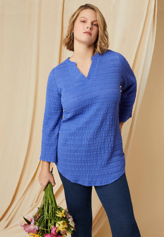 Textured Boho Blouse, BLUE HAZE, hi-res image number null