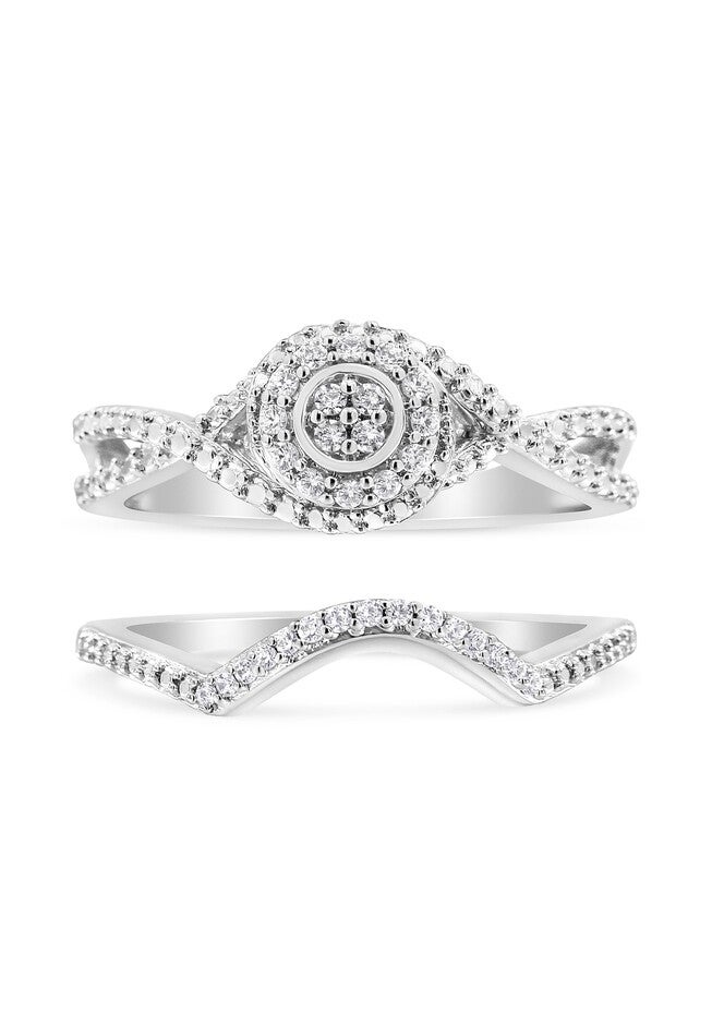 Silver 1/6 Cttw Diamond Composite Halo And Split Shank Bridal Set, , on-hover image number null