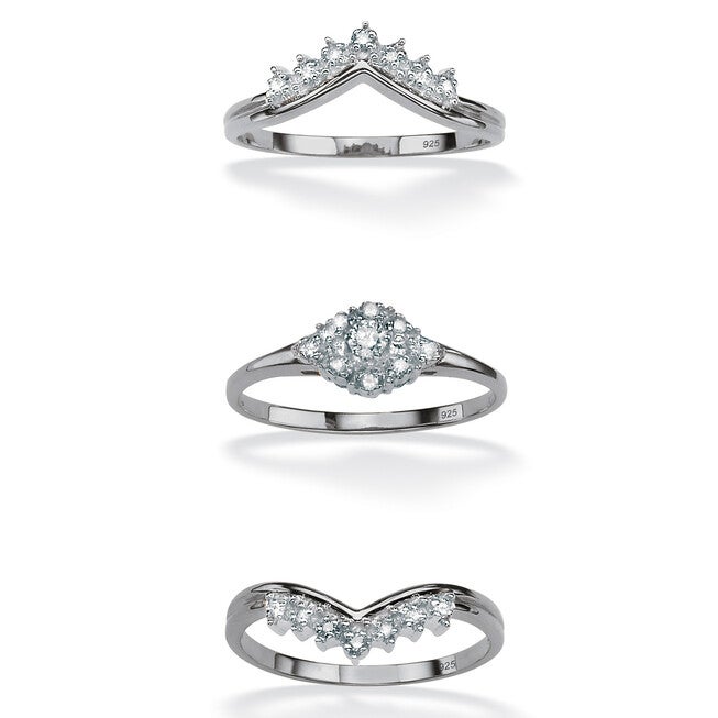 1/5 TCW Round Diamond Bridal 3-Pc. Set Platinum-plated Sterling Silver, WHITE, on-hover image number 1