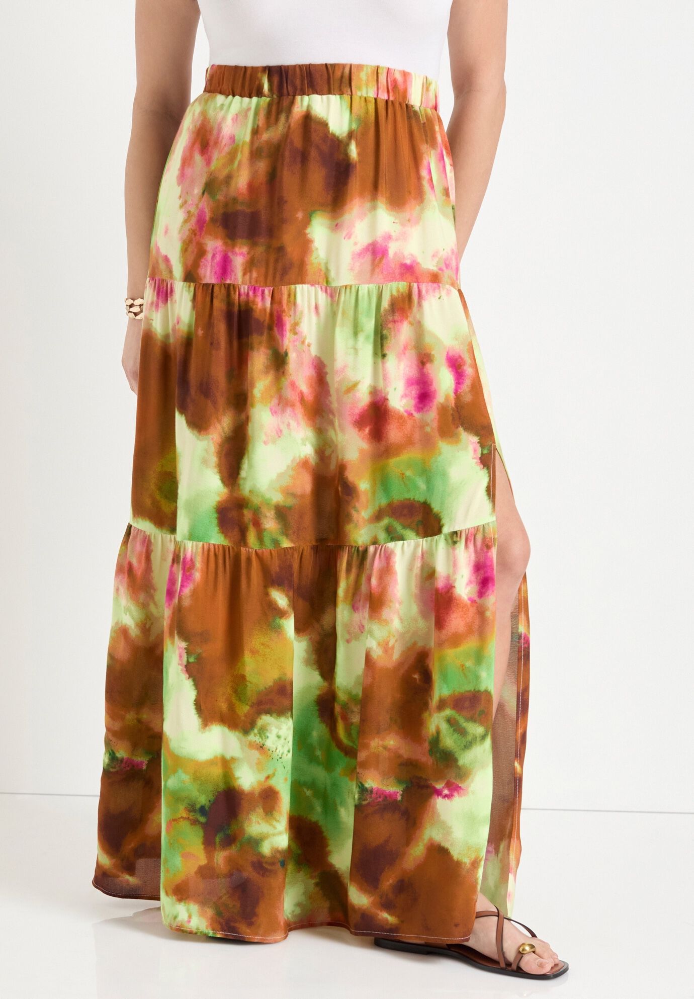 High-Slit Maxi Skirt, WATERCOLOR TIE DYE, alternate image number 3