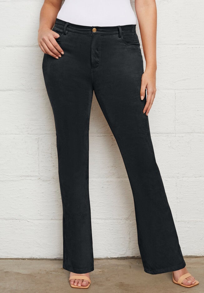 Faux-Suede Bootcut Pants, BLACK, hi-res image number null