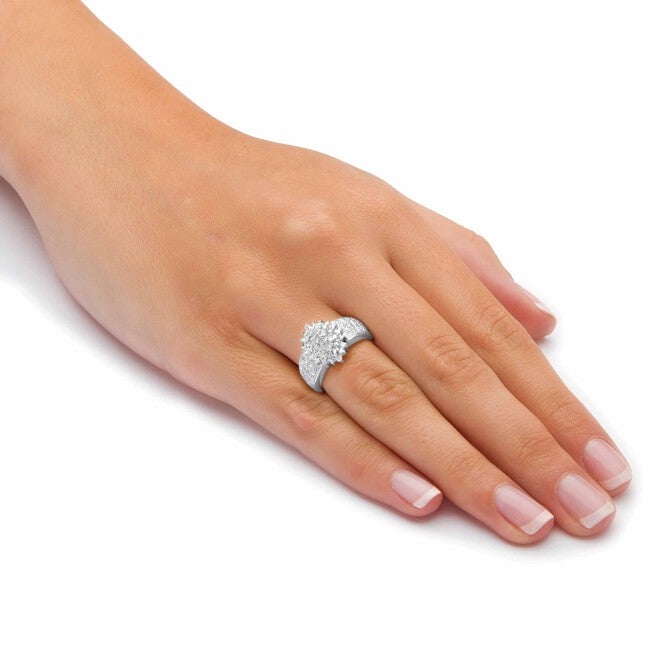 1/4 Cttw. Round Diamond Platinum-plated Silver Marquise-Shaped Cluster Ring, WHITE, alternate image number null