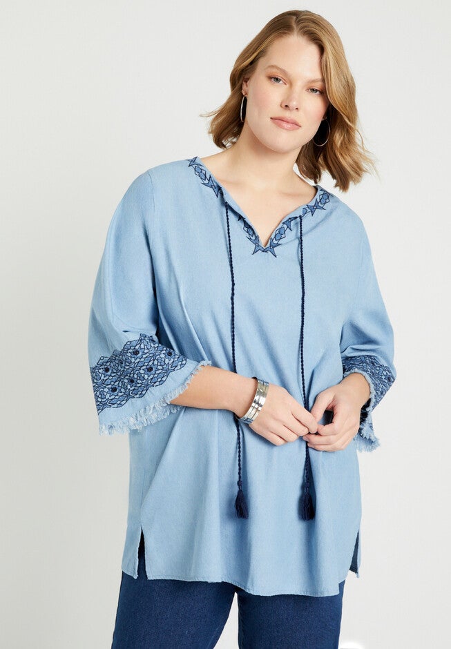 Fringe Denim Blouse, , alternate image number null