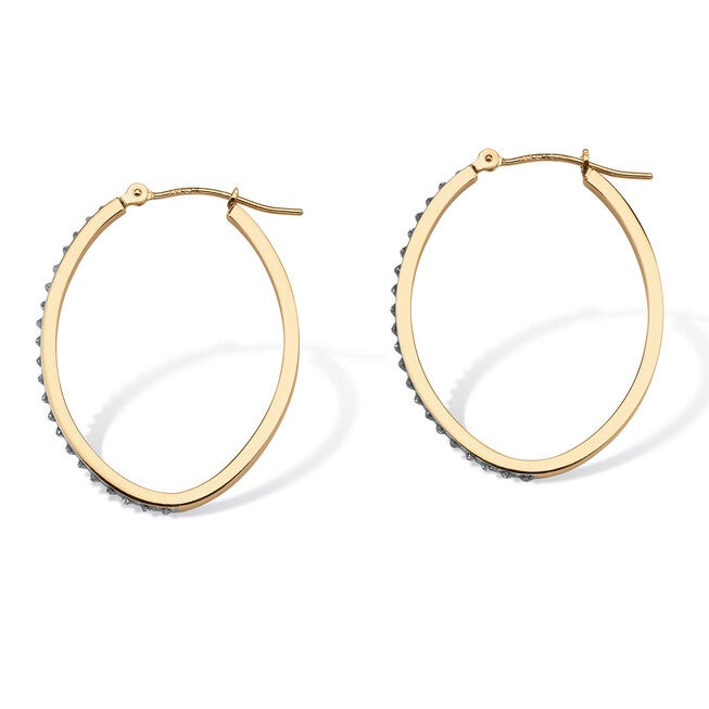 Diamond Accent 14k Yellow Gold Diamond Fascination Hoop Earrings (1 1/4 inches), WHITE, on-hover image number null