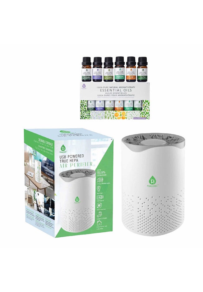 Air Purifier With 6-Pack Premium Essential Oils Collection, O, hi-res image number 0