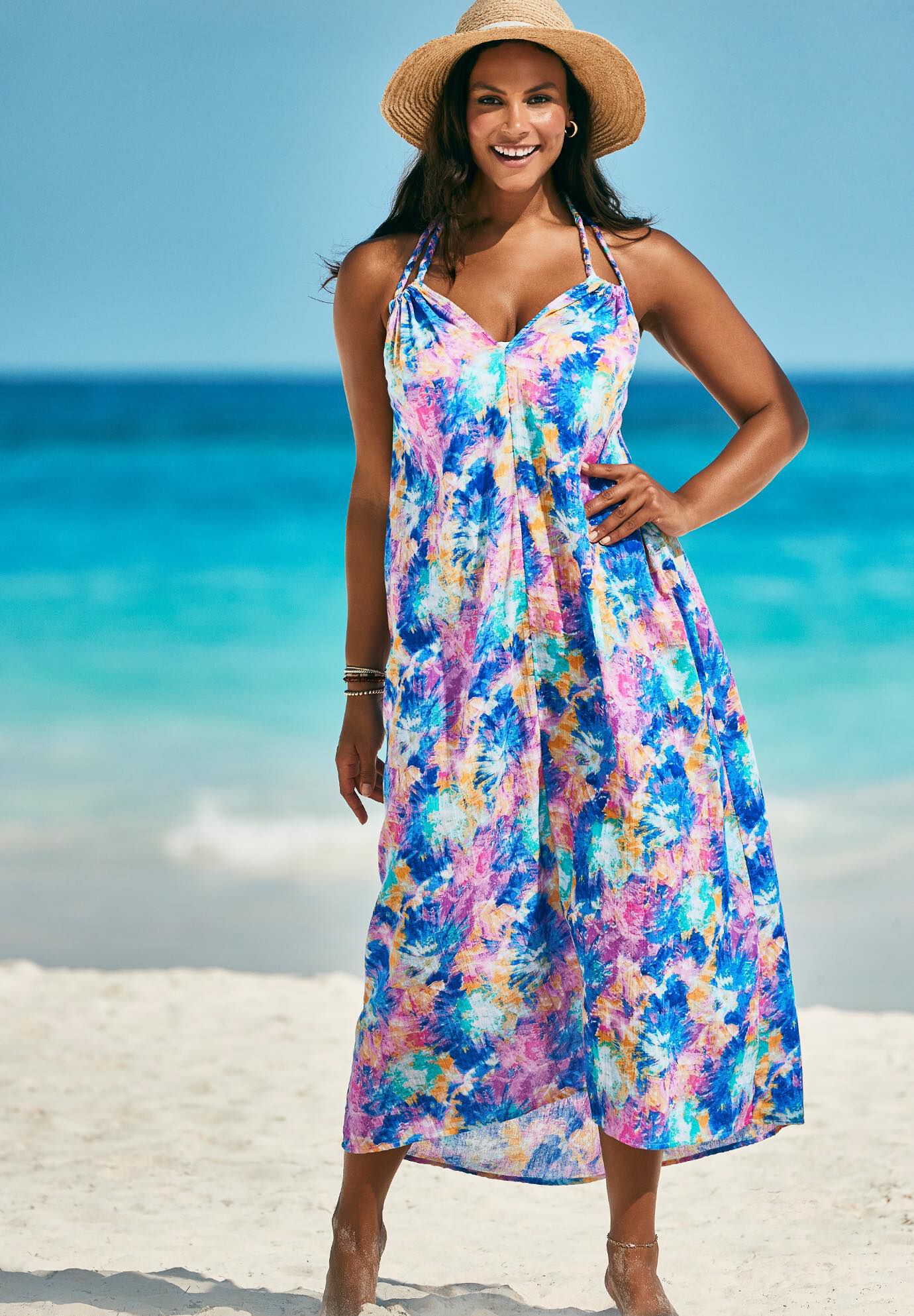 Braided Strap Gauze Maxi Dress, SUMMER TIE DYE, hi-res image number 0