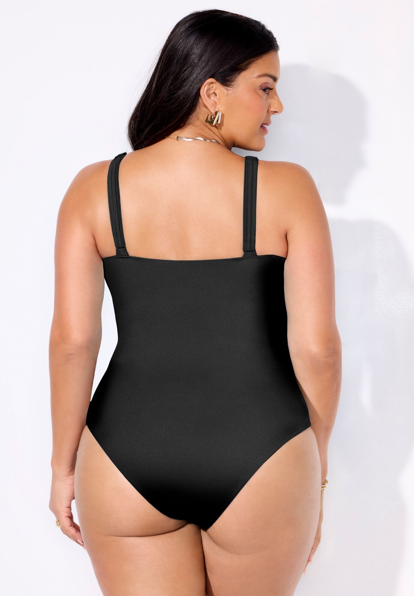 Shimmer Chain Accent Cut Out One Piece Swimsuit, CINNAMON BLACK SHIMMER, on-hover image number 1