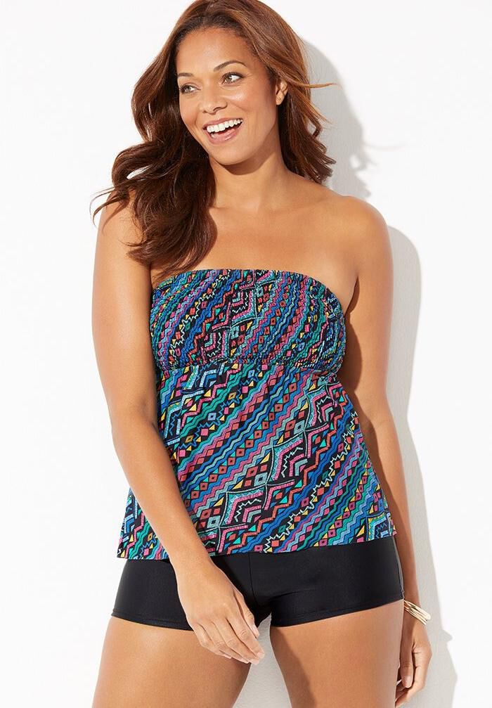 Smocked Bandeau Tankini Set with Boy Short, , hi-res image number 0