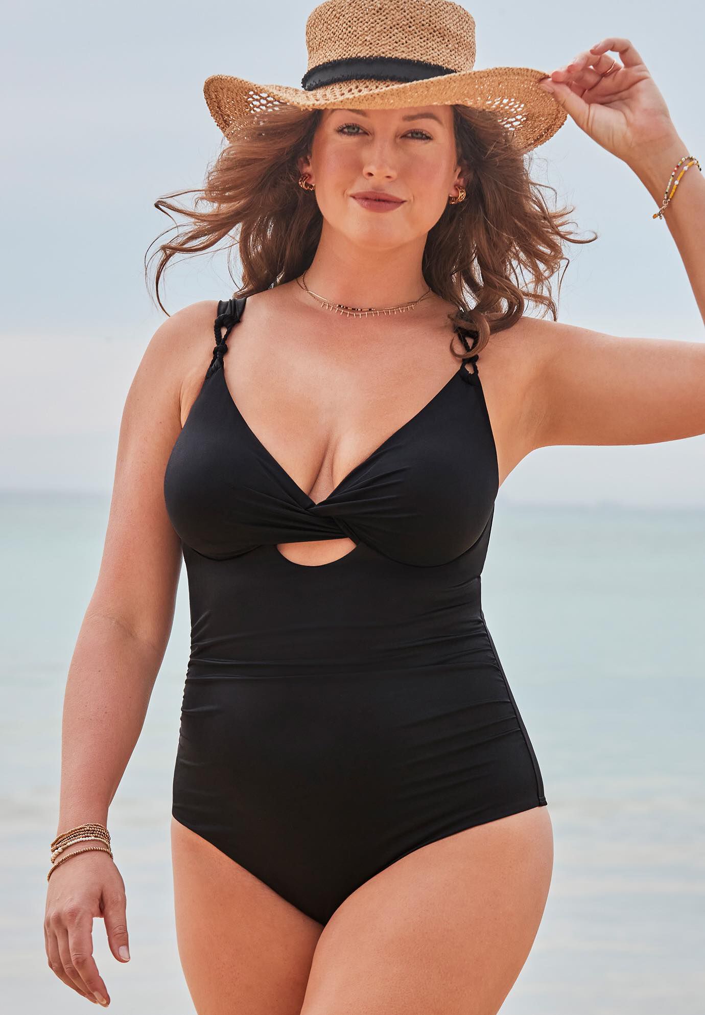 Sweetheart Keyhole Underwire One Piece Swimsuit, BLACK, hi-res image number 0