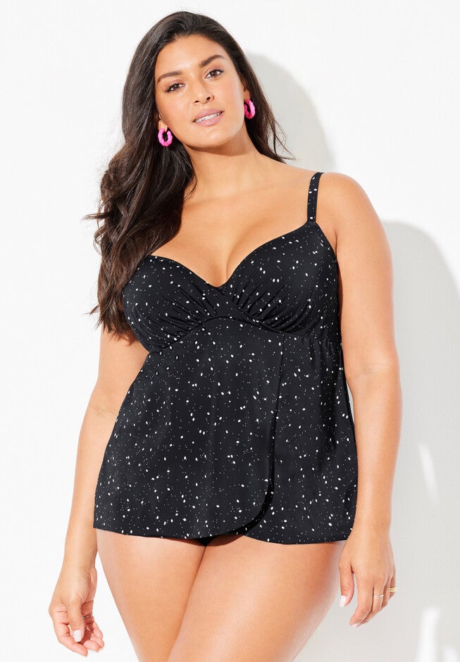 Bra Sized Faux Flyaway Underwire Tankini Set, , alternate image number null