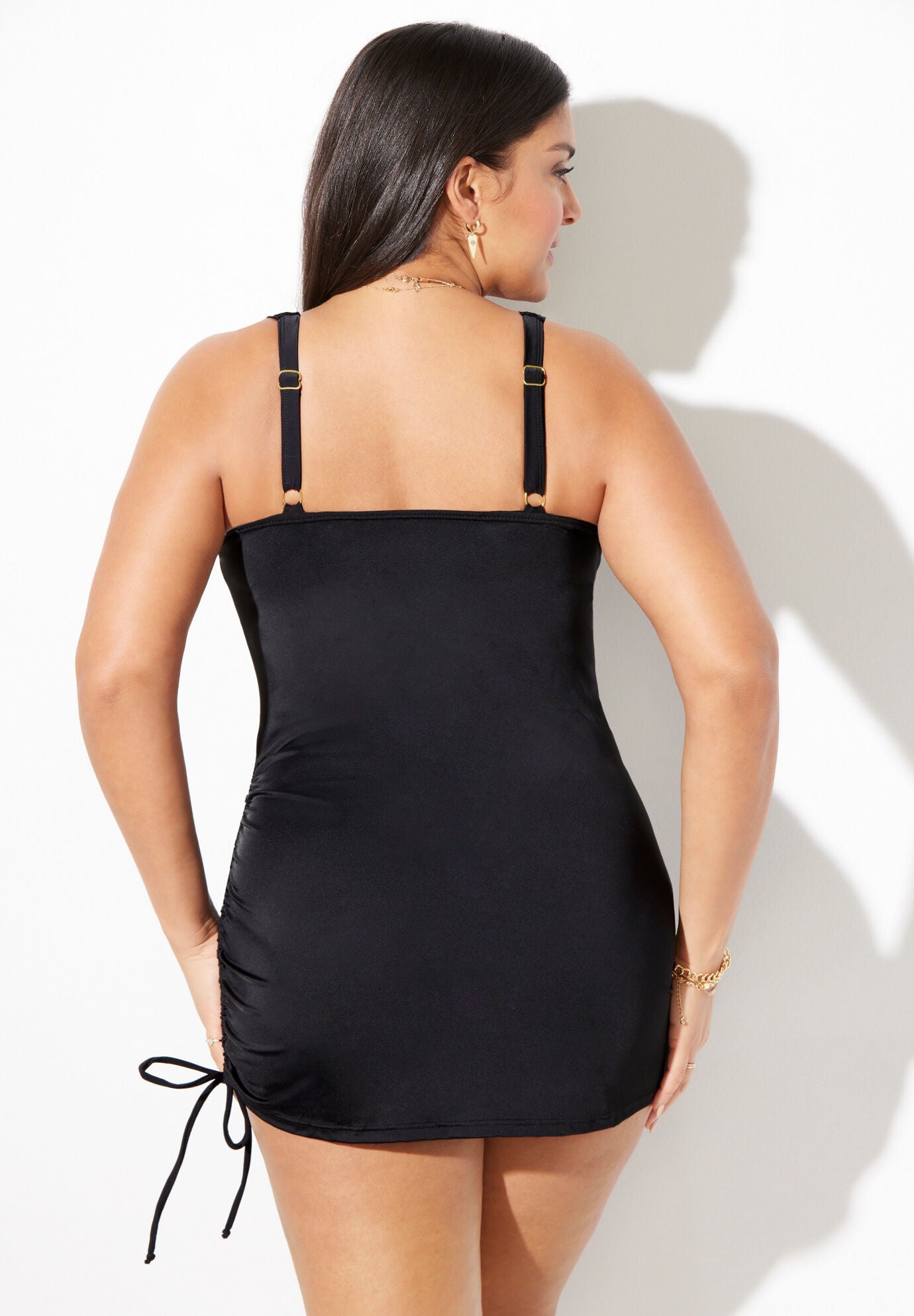 Adjustable Two Piece Swimdress, BLACK, on-hover image number 1