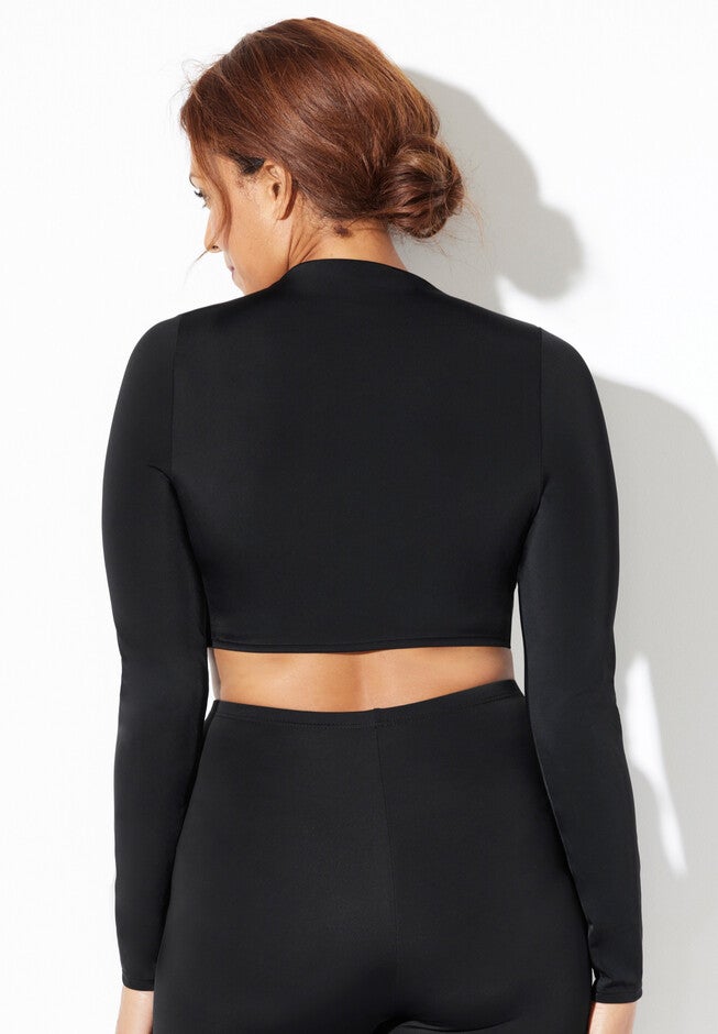 Chlorine Resistant Long Sleeved Cropped Zip Tee, , on-hover image number null