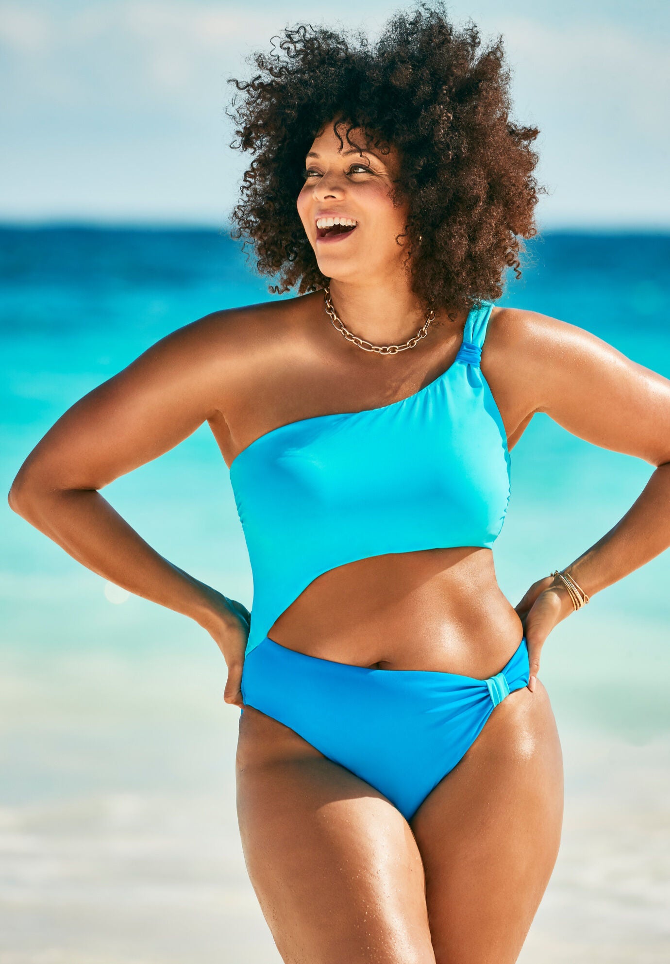 Adjustable One Shoulder One Piece, SHOCKING BLUE, hi-res image number 0