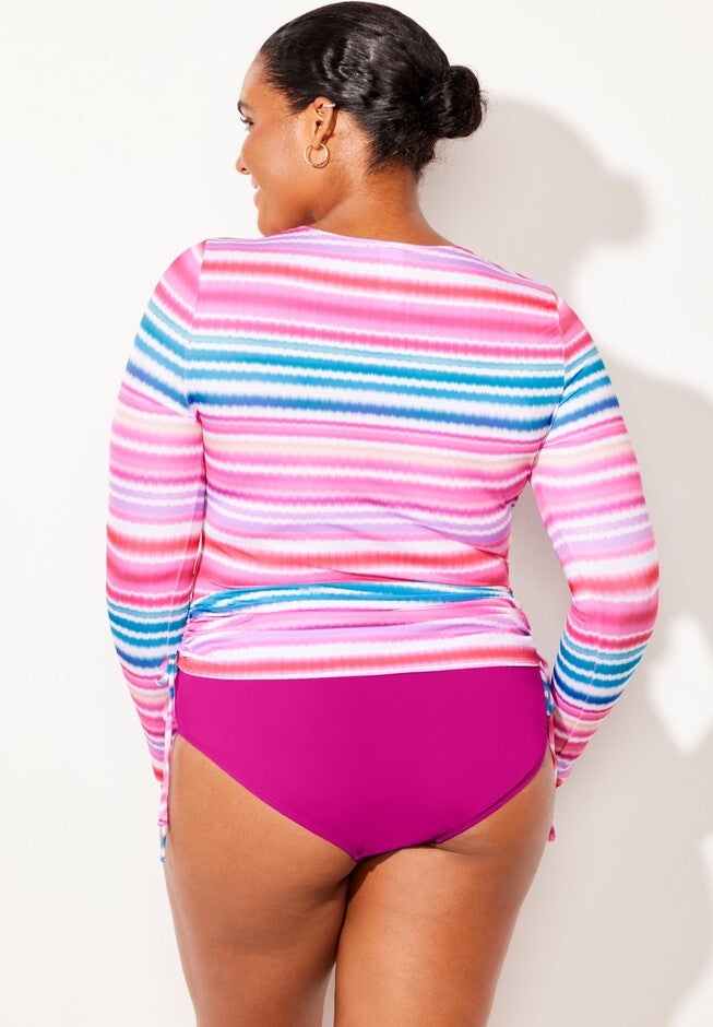 Chlorine Resistant Side-Tie Adjustable Long Sleeve Swim Tee Set, , on-hover image number null