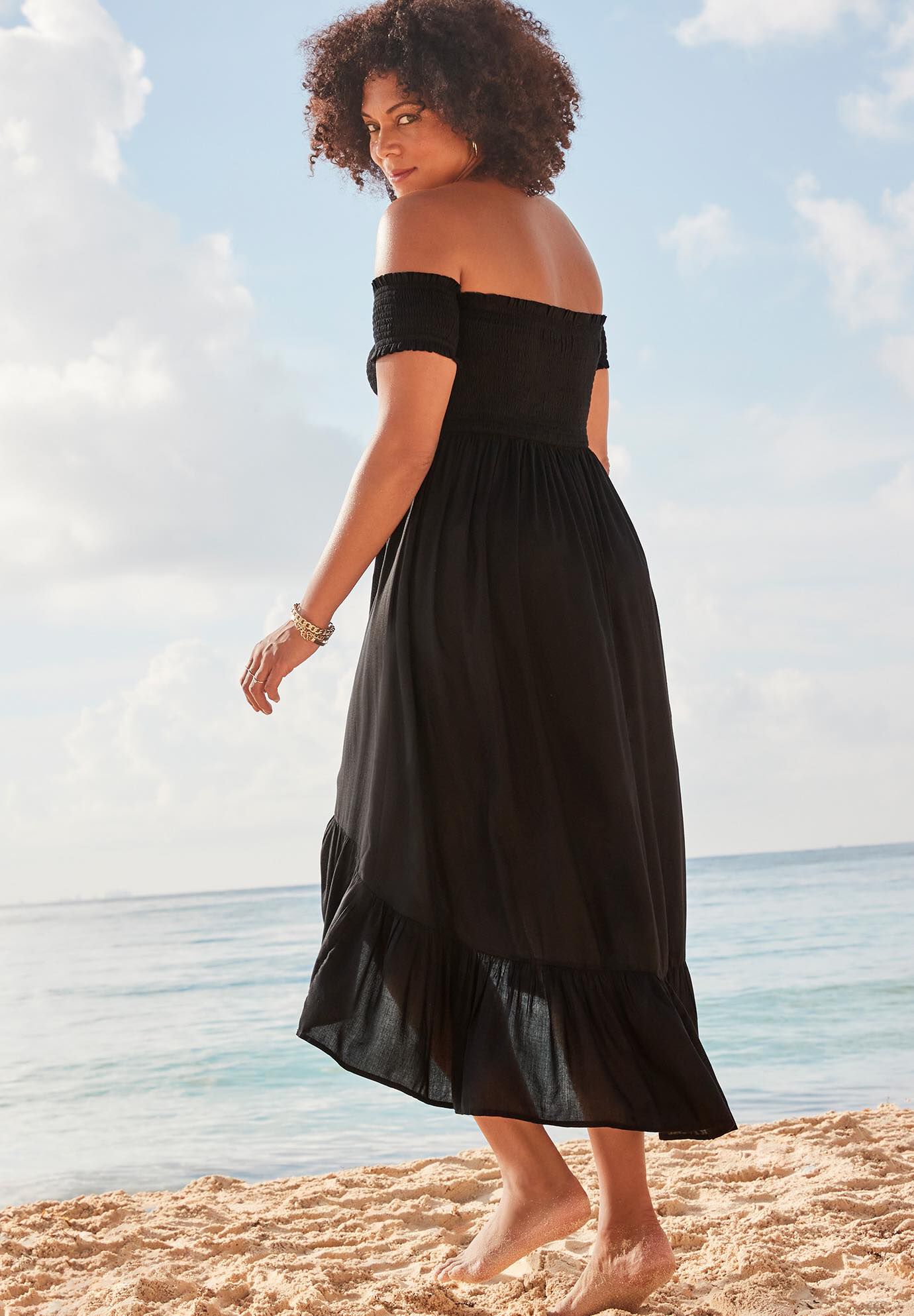 Lauren Smocked Off the Shoulder High Low Dress, , on-hover image number 1