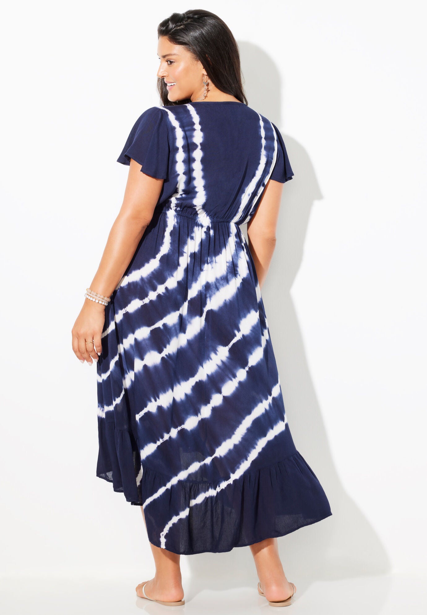 Tie-Dye V-Neck Cover Up Dress, , on-hover image number 1