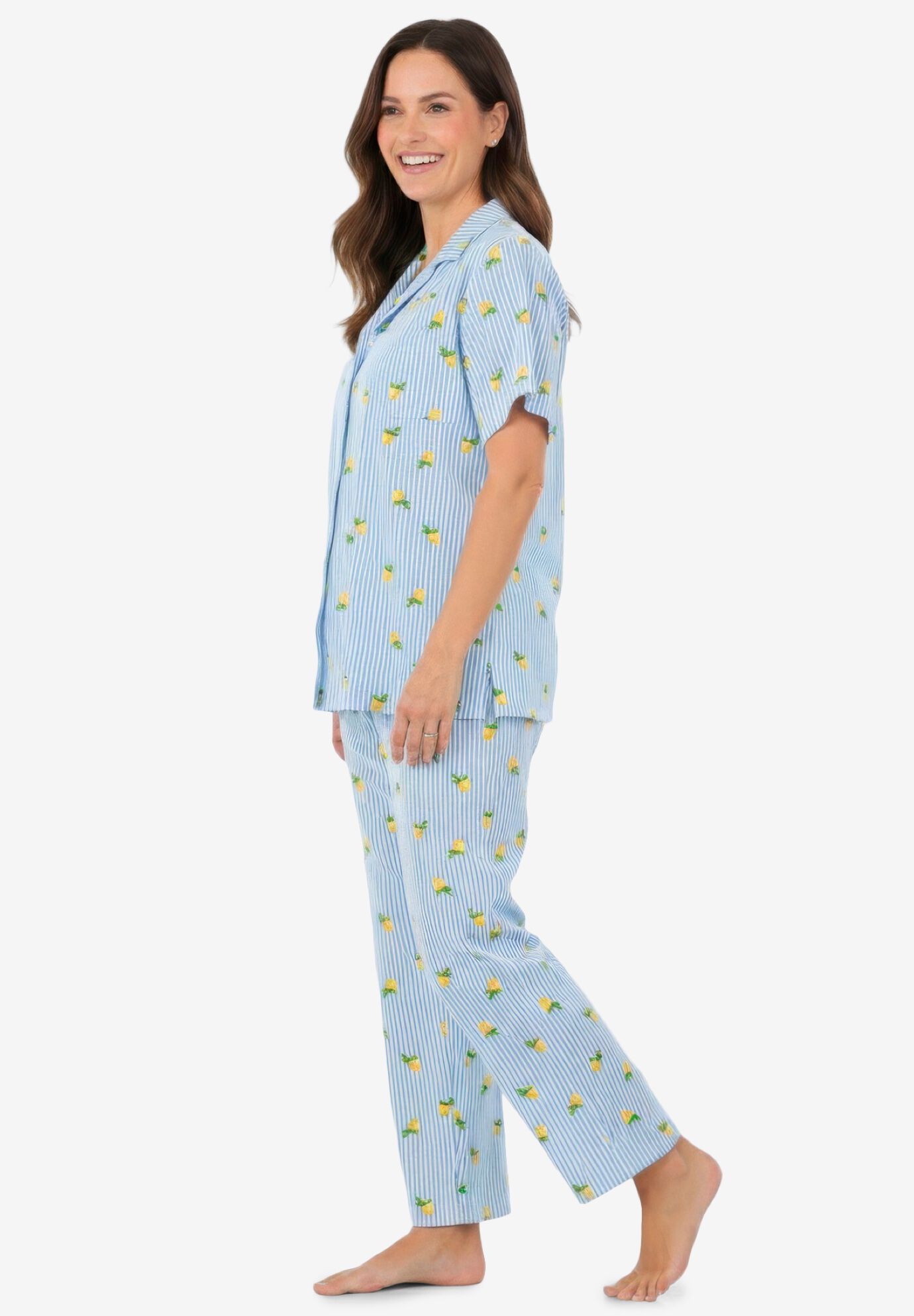 Button-Front Pajama, FRENCH BLUE LEMON STRIPE, alternate image number 2
