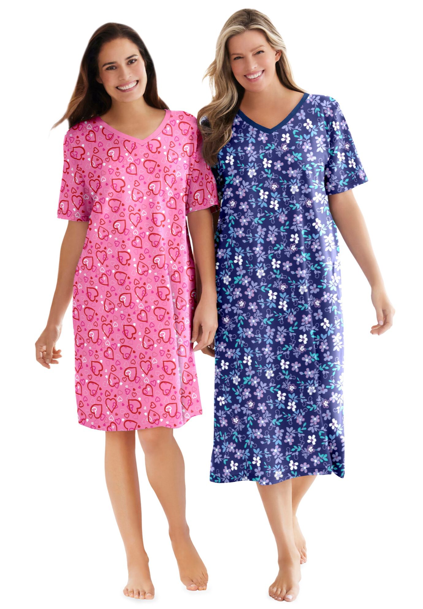 V-NECK SHORT SLEEVE KNEE-LENGTH COTTON SLEEPSHIRT, , alternate image number 6