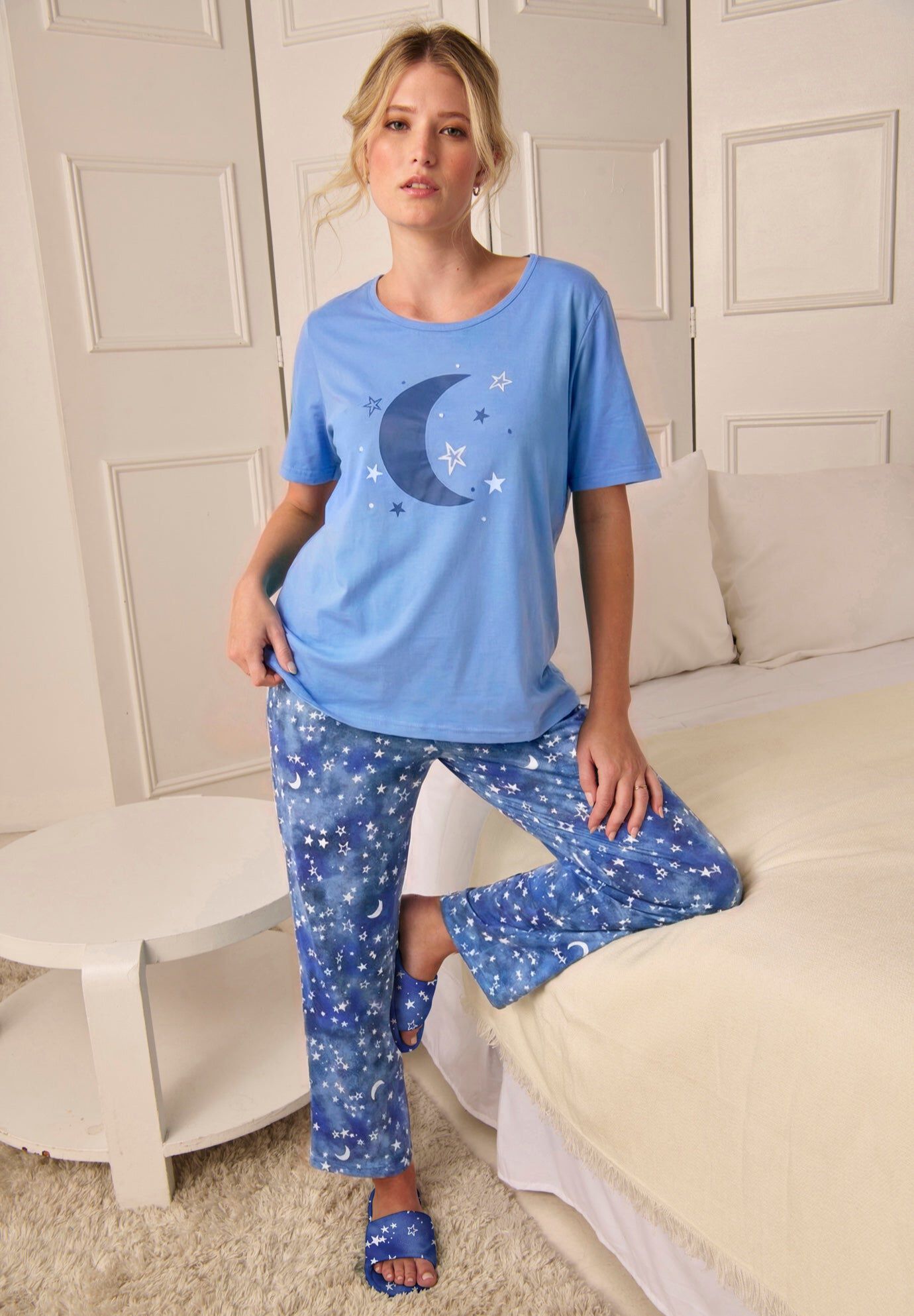Graphic Tee PJ Set, FRENCH BLUE TIE DYE MOON, hi-res image number 0