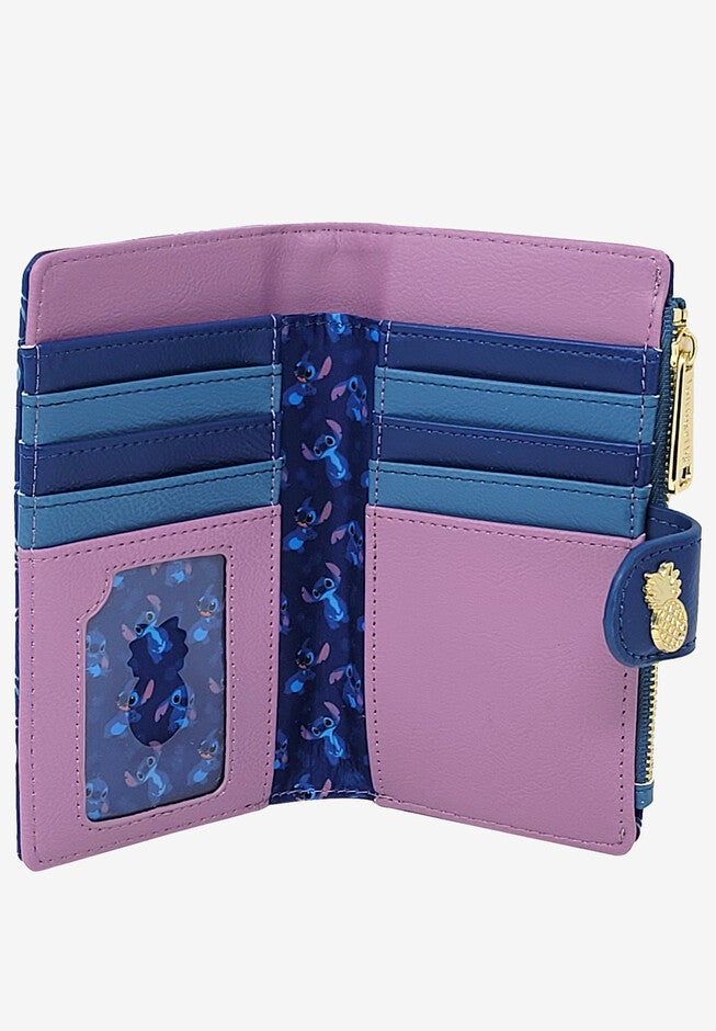 Loungefly X Disney Women'S Stitch Snap Flap Wallet Pineapples Flowers Blue Wallet, , alternate image number 3