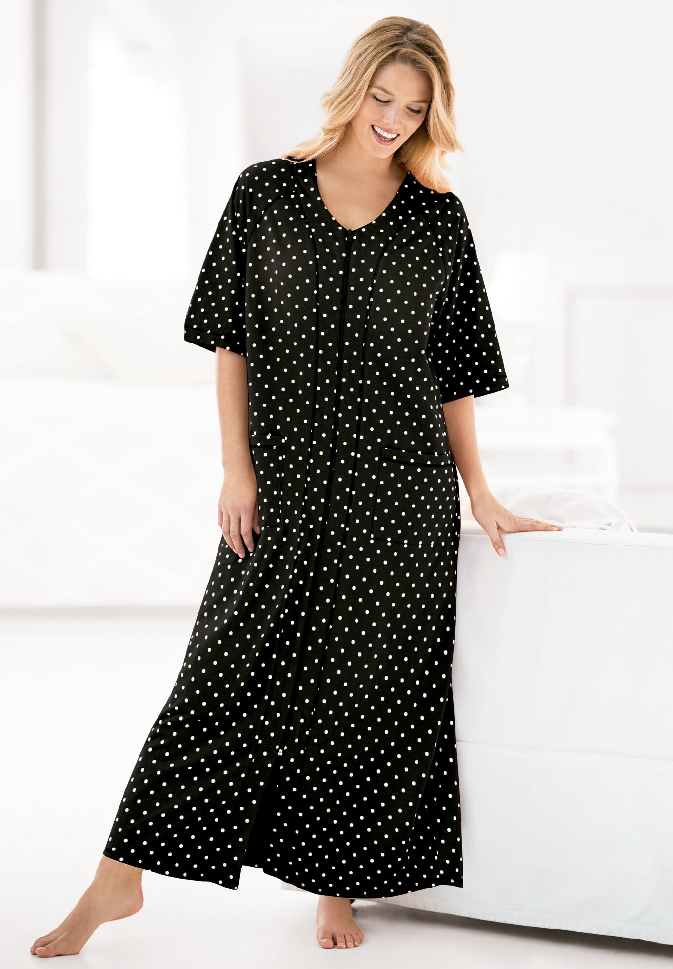 Long French Terry Zip-Front Robe, , alternate image number 5