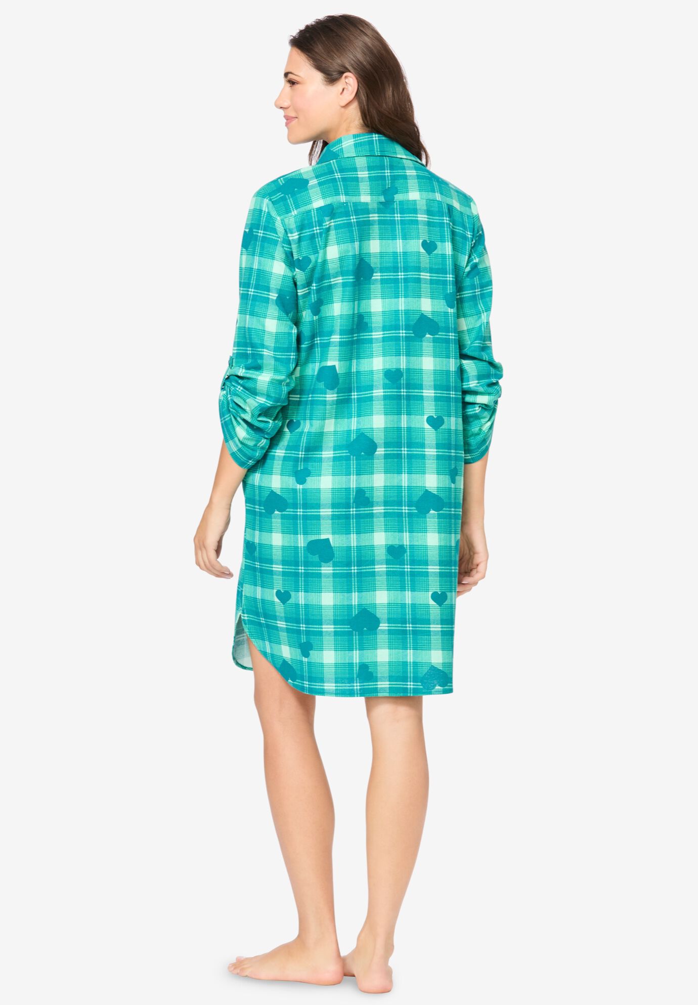 Plaid Flannel Button-Front Sleepshirt, RED BUFFALO CHECK, on-hover image number 1
