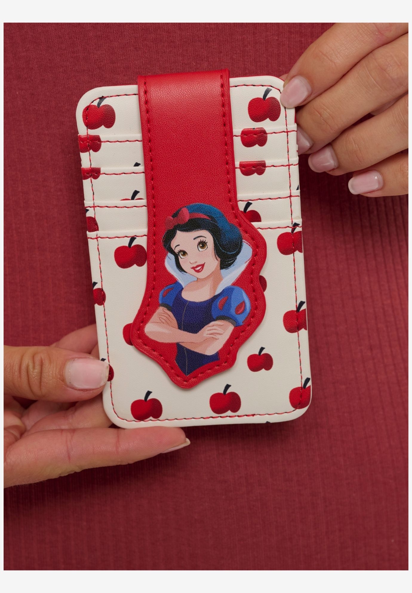 Womens Disney Snow White Card Holder Wallet Button Snap Closure, RED, alternate image number 5