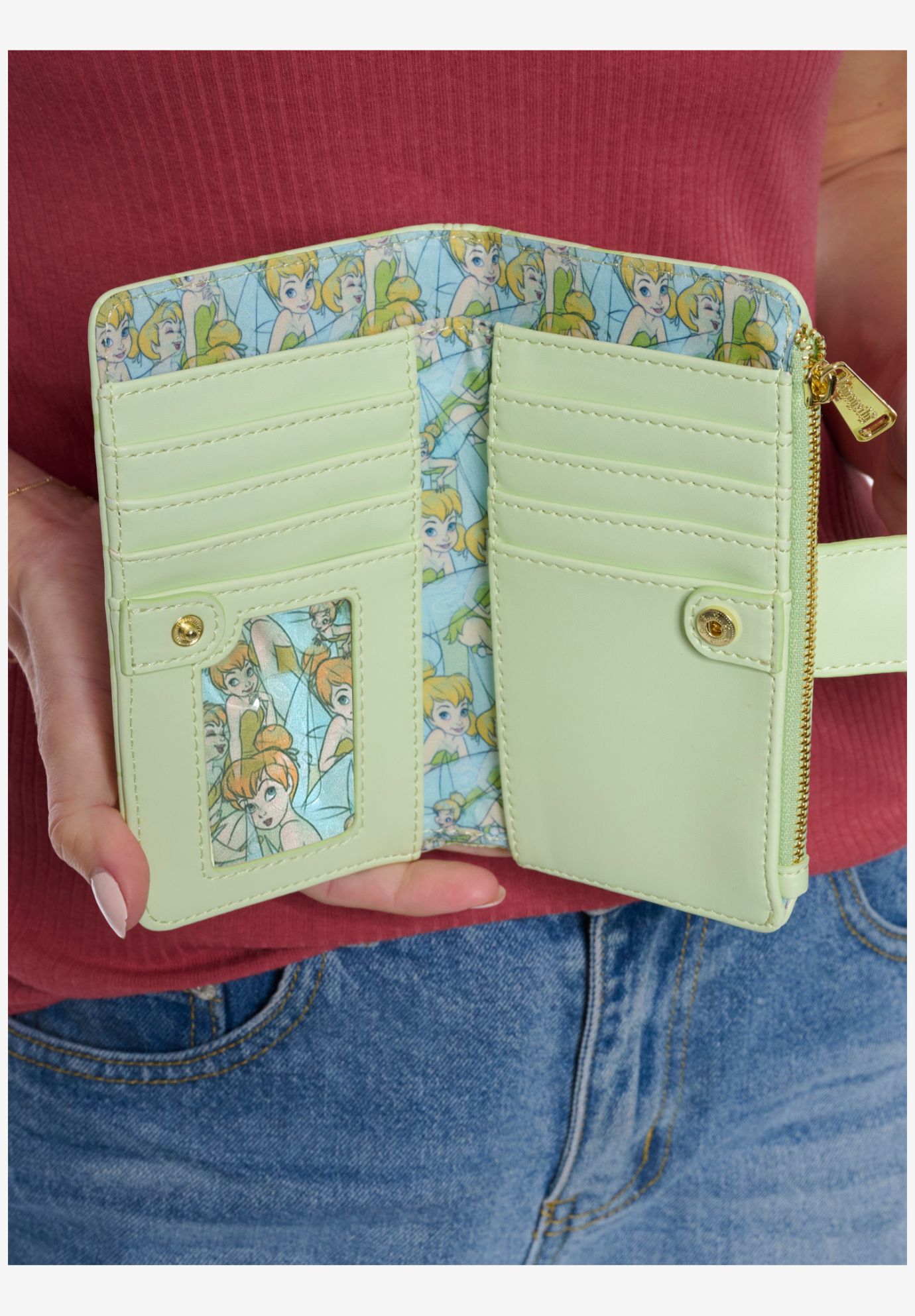 Loungefly x Disney Tinker Bell Snap Wallet Peter Pan Green Debossed, GREEN, alternate image number 4