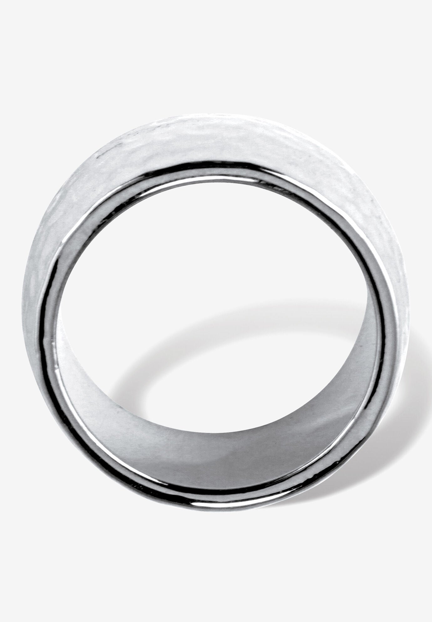 Hammered Silvertone Wide Band Ring (10mm), , on-hover image number 1