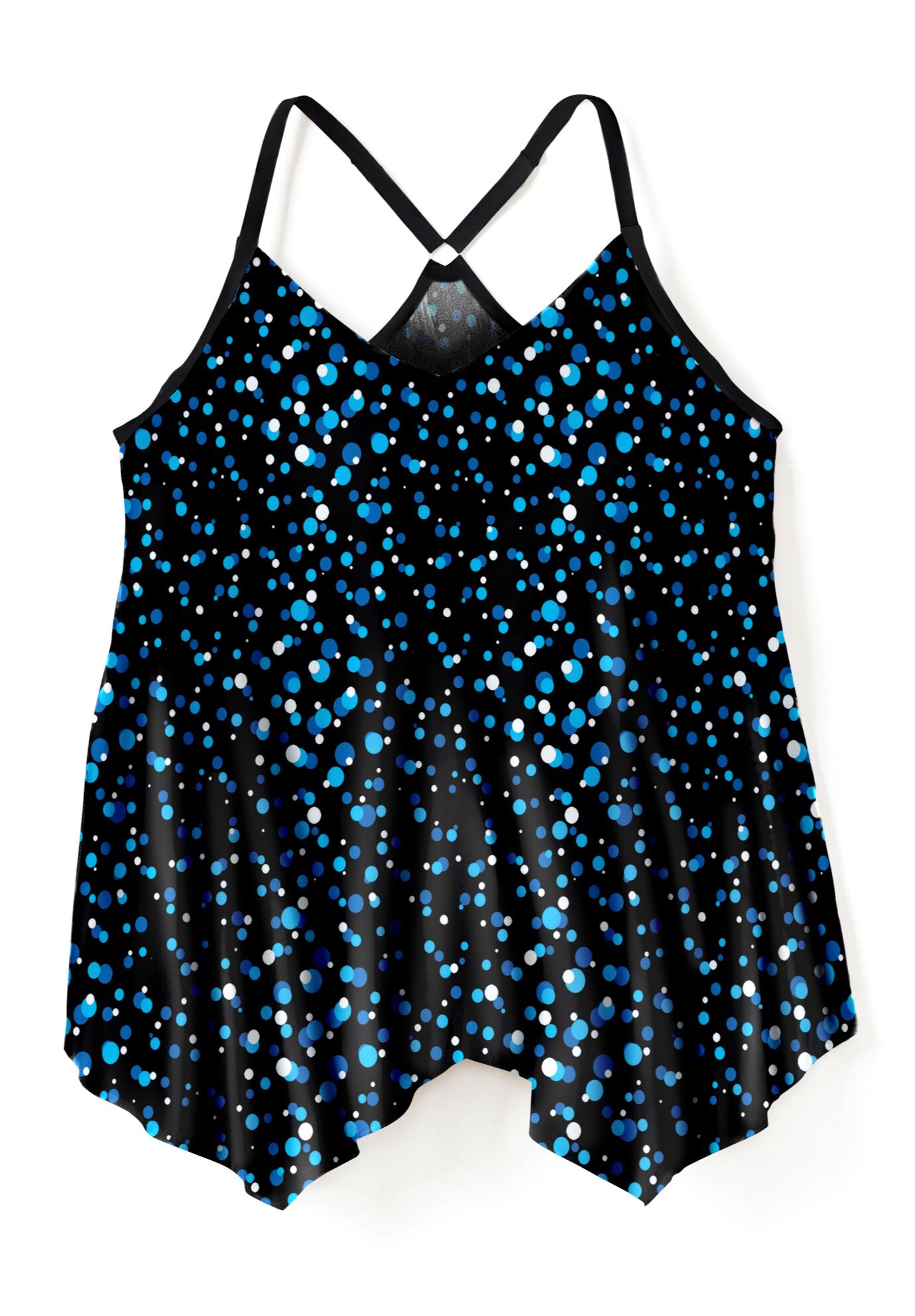 Longer-Length Draped Mesh Racerback Tankini Top, WATER DROPLET, alternate image number 3