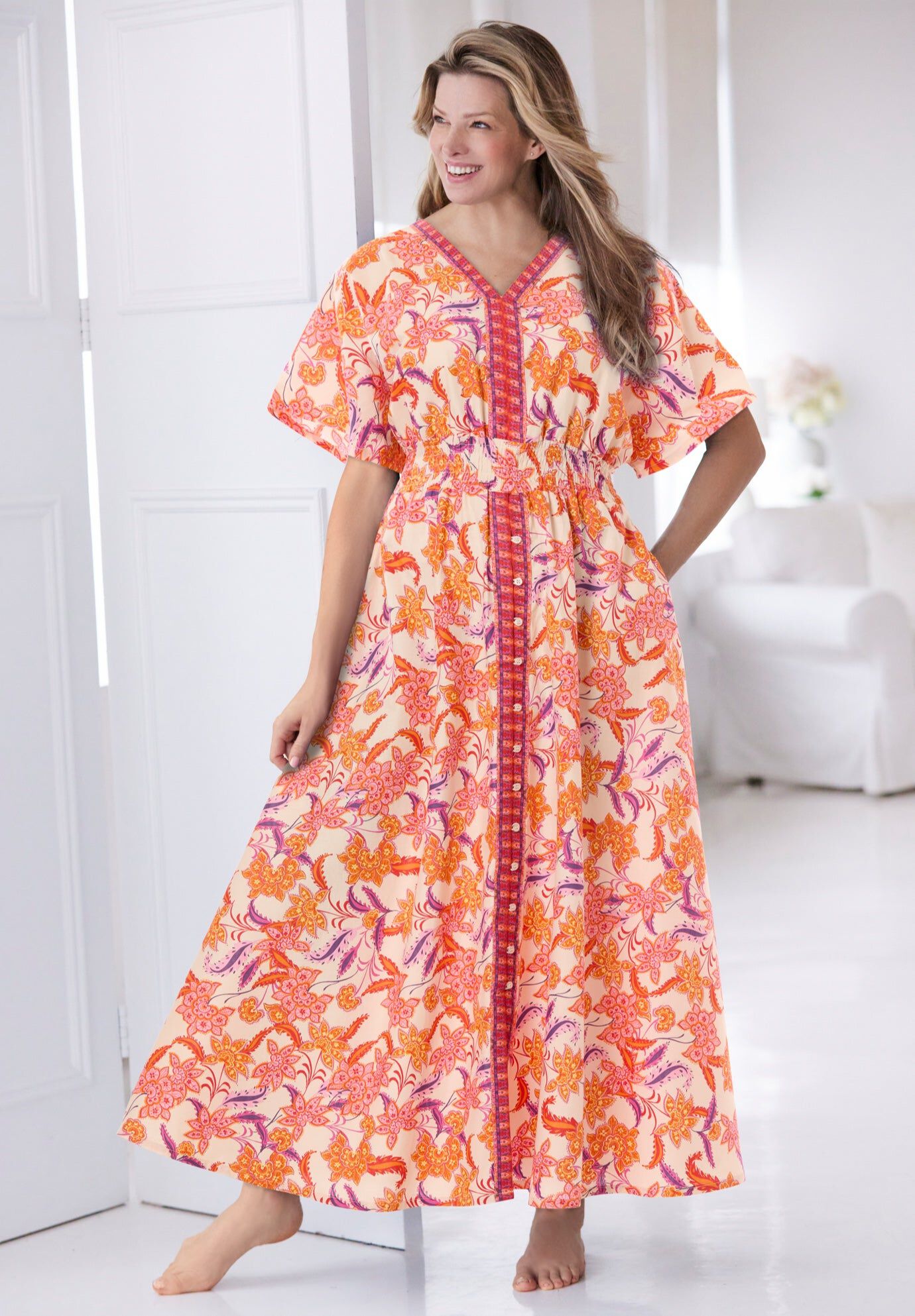 Kimono Lounger, PINK PAISLEY FLORAL, hi-res image number 0