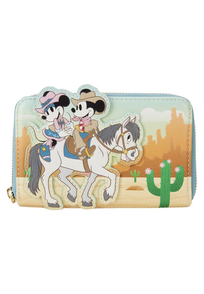Loungefly X Disney Western Mickey & Minnie Mouse Zip Around Wallet, LIGHT BLUE, hi-res image number null