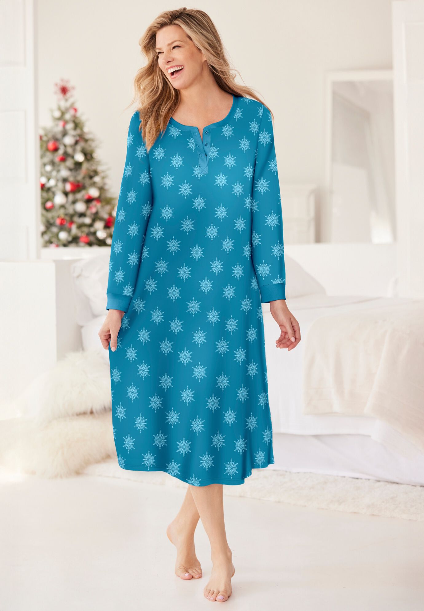 Thermal Henley Sleepshirt, , alternate image number 5